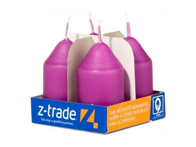 Svíčka válec 4 ks 35 x 65 - sv. fialová