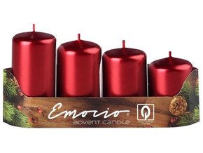 Svíčka adventní schody 4 ks / 40 mm - metal červené
