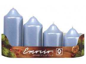 Svíčka adventní schody 4 ks / 50 mm - metal sv. modrá