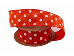 Jutová stuha - puntík 4 cm x 6,4 m - ORANŽOVÁ