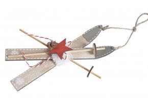 dekorace drevene lyze s hvezdou 17 cm
